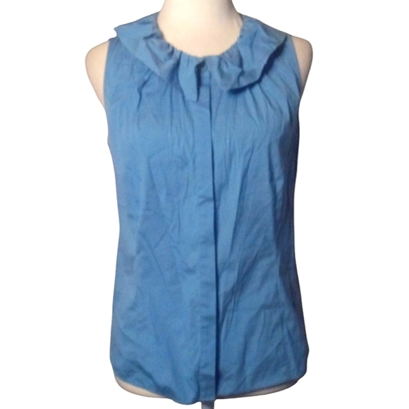 Lafayette 148 Sleeveless Ruffle Neck Blouse Button Front Cotton Blend Size 2 - Picture 1 of 8